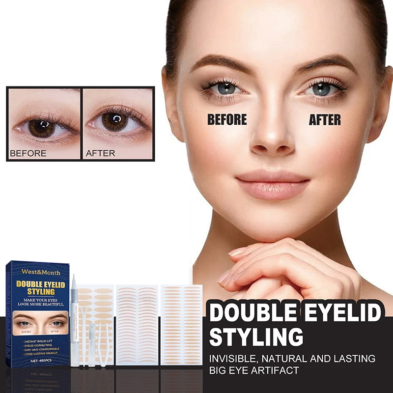 

480pcs Invisible Double Eyelid Tape Self-Adhesive Sticky Breathable Big Eye Lace Eye Lid Lift Strips for Hooded Uneven Droopy