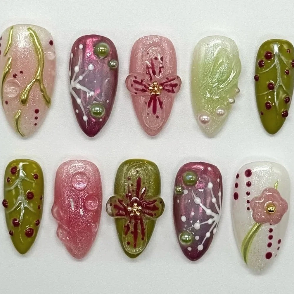 10 шт. набор маникюрных ногтей ручной работы средние миндальные накладные ногти