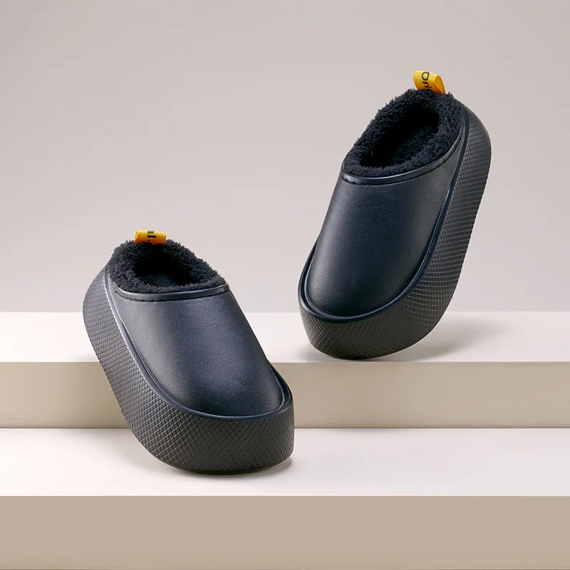 Thick Platform Slippers Women Men Cotton Shoes Couple Winter Warm Waterproof Flat Slides Female Male Indoor Outdoor Slipper