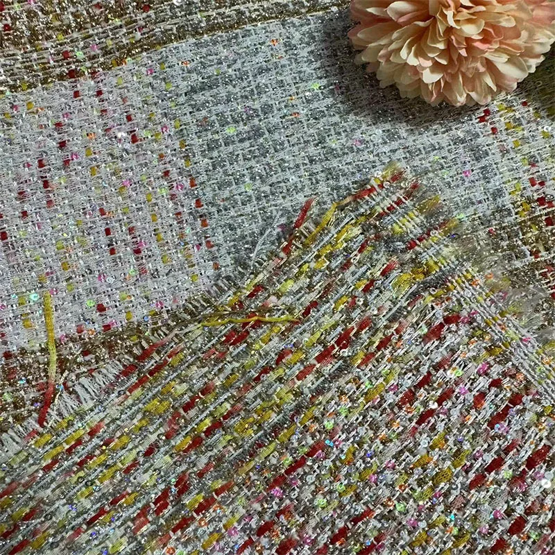 Твидовая ткань в европейскую и американскую клетку с блестками для женщин