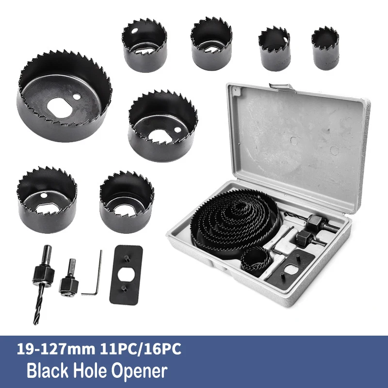 11/16pcs Woodworking Hole Saw Set Drill Bit Carbon Steel 19-127mm Hole Cutter Set for Plasterboard Ceiling Wood Hole Saw Kit