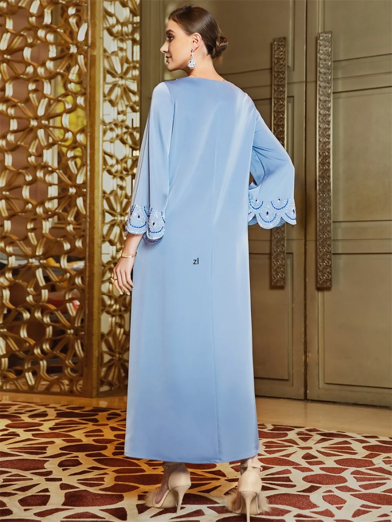Vintage Luxury Rhinestone Banquet Evening Party Dress Elegant Casual O-Neck Long Sleeve Modest Fashion Ladies Dresses
