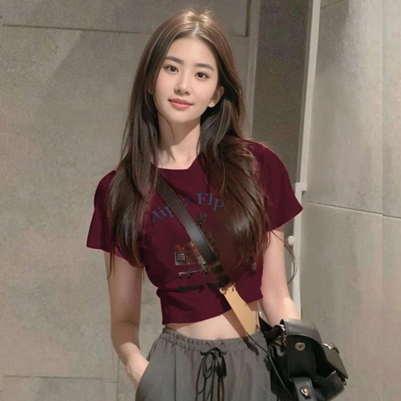 

Female Y2K Clothes Cute Tops Women Tshirt Harajuku Retro Fashion Gothic Short Sleeve Crop Sexy Tops Aesthetics Short T-shirt