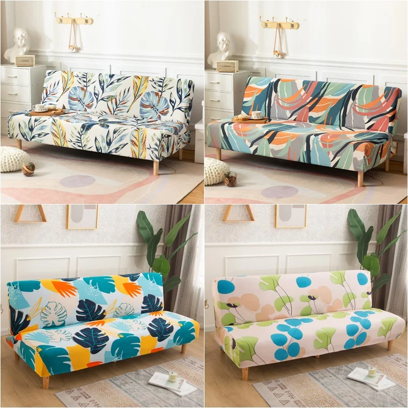 Leaves Sofa Bed Cover Without Armrest Folding Sofa Covers Armless Sofa Couch Slipcover for Living Room Furniture Protector Cover