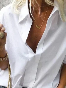 Женская белая рубашка с длинным рукавом и v-образным вырезом, Лоскутная рубашка размера плюс, Женская Офисная Повседневная рубашка на осень и лето 2020