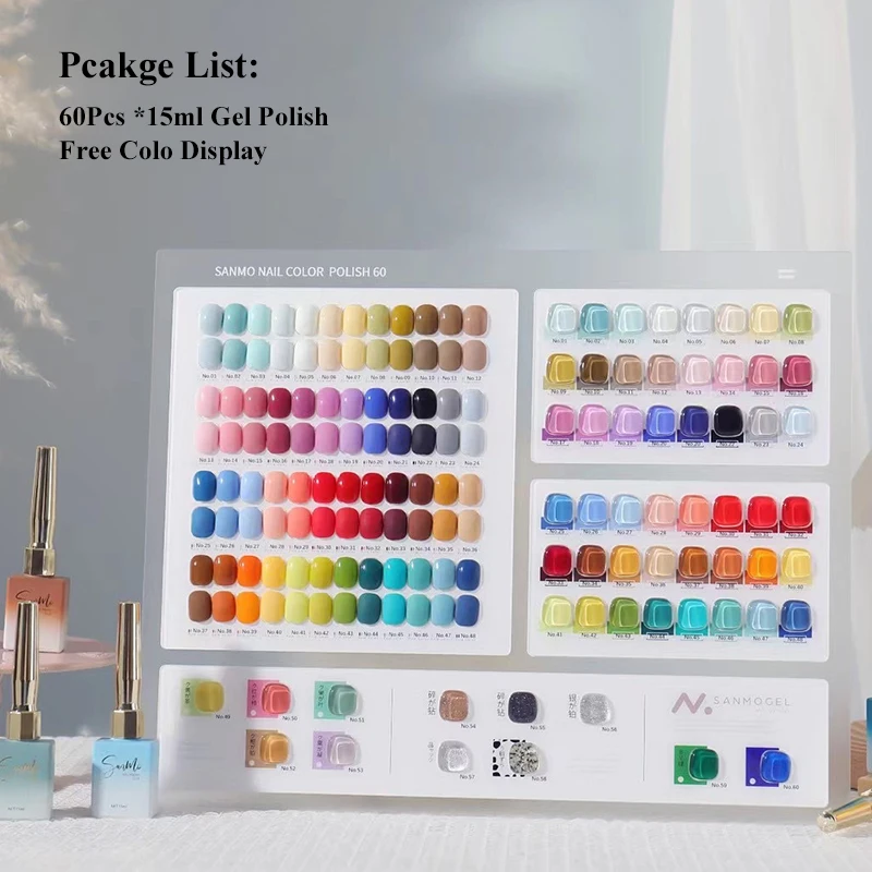 

Fashion 60 Colors Nail Gel Polish Set New 15ml UV LED Gel Varnish Set Nail Gel Kit For Salon Nail Art Design Learner Set Whole