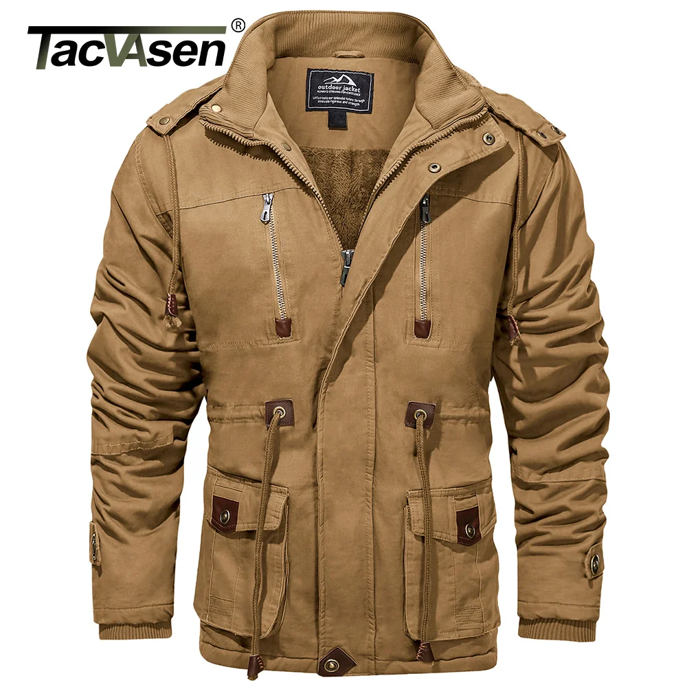 

Thicken Flce Lined Coats Men's Hooded Jacket Winter Warm Coat Outdoor Cargo Outwear Windbreaker Parka Man