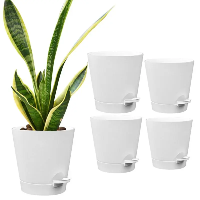 

5Pcs Self-Watering Planter Pots Round Design Succulent Plant Pot Indoor Home Garden Lazy Automatic Water-Absorbing Flowerpot