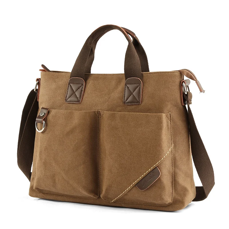 

Мужской Холщовый кожаный портфель, Дорожный чемодан, сумка-мессенджер через плечо, повседневная сумка, вместительные деловые сумки для ноутбука