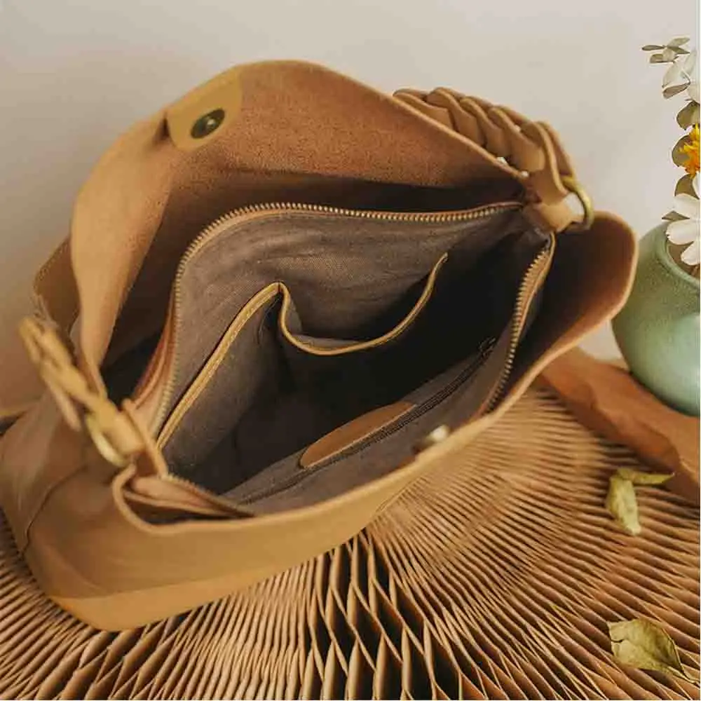 Soft Women Handbag Luxury Top Plant Tanned Cow Leather Handbag Retro Solid Ladies Bucket High Quality Tote 2023 New