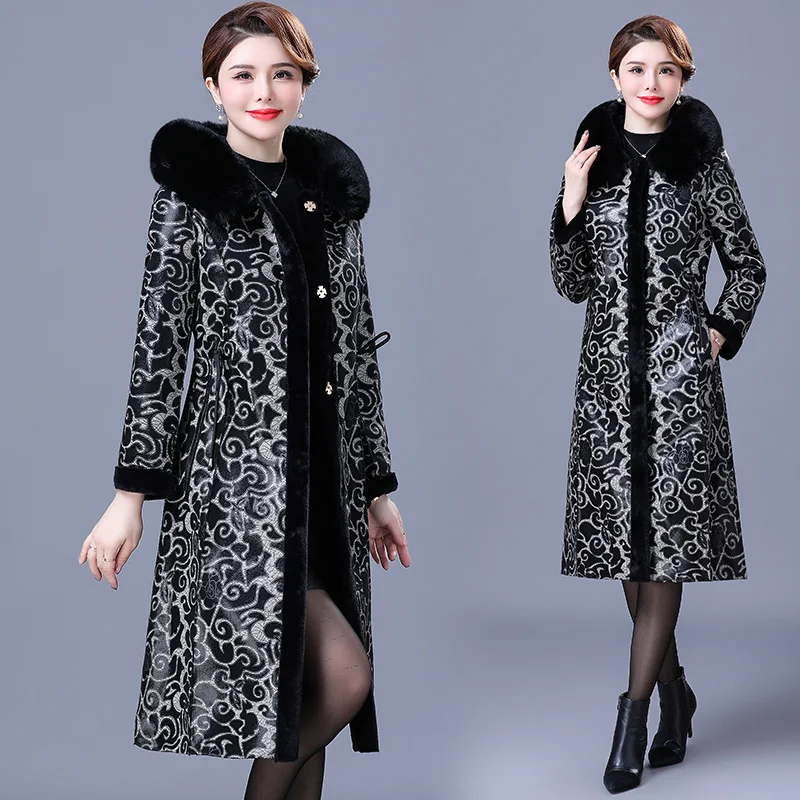 2022 Wear on Both Sides Winter Faux Fur Coat Women Hooded Thickne Middle-aged Women X-Long Faux Fur Jackets New Casual Outwear