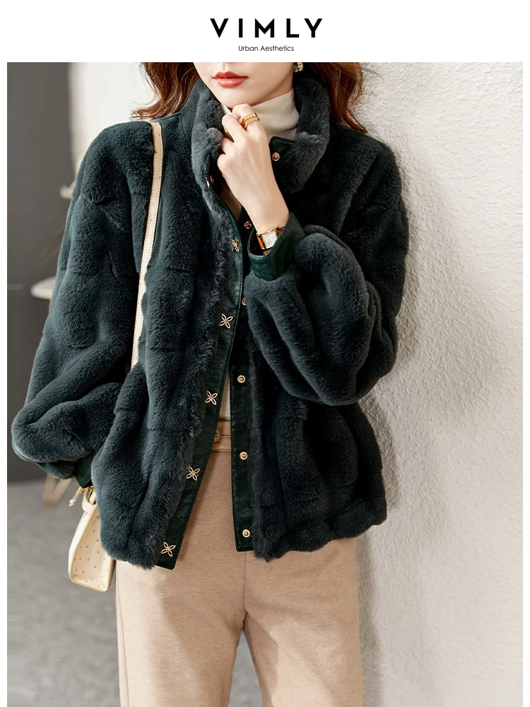 Vimly Luxury Faux Fur Coat Women Very Warm Jacket for Women 2022 Fashion Short Thick Loose Leather Coat Female Clothing 50326