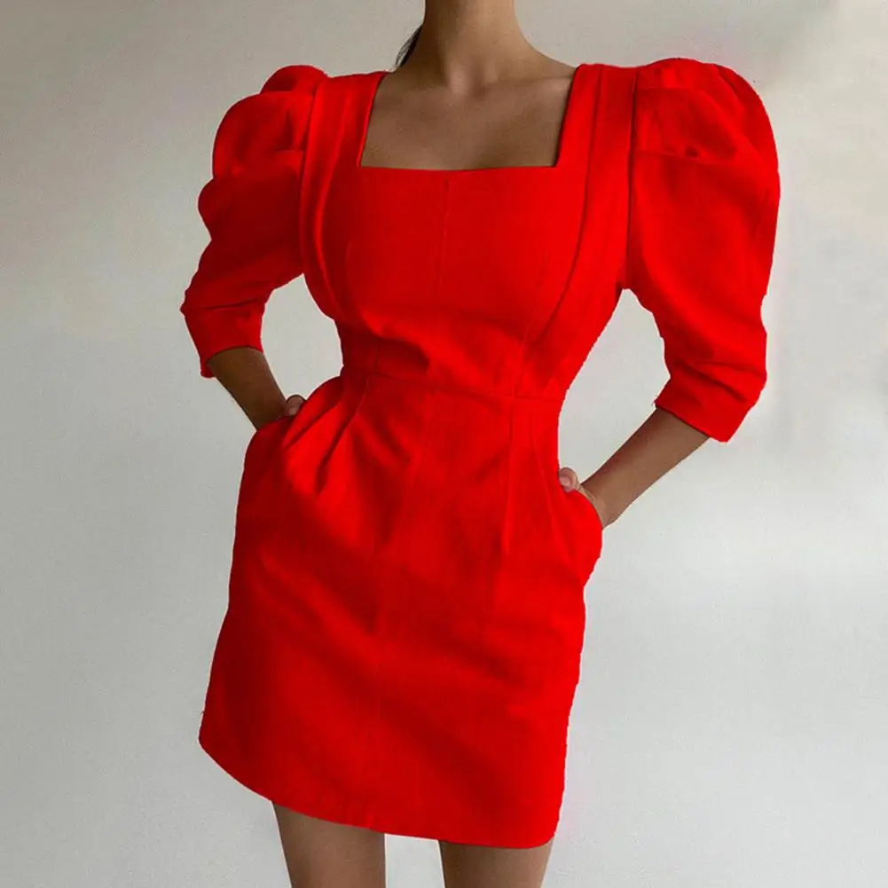 

Club Dress Slant Pockets Skin-Touch Versatile Solid Color Slim Fit Club Short Dress Pencil Dress Streetwear