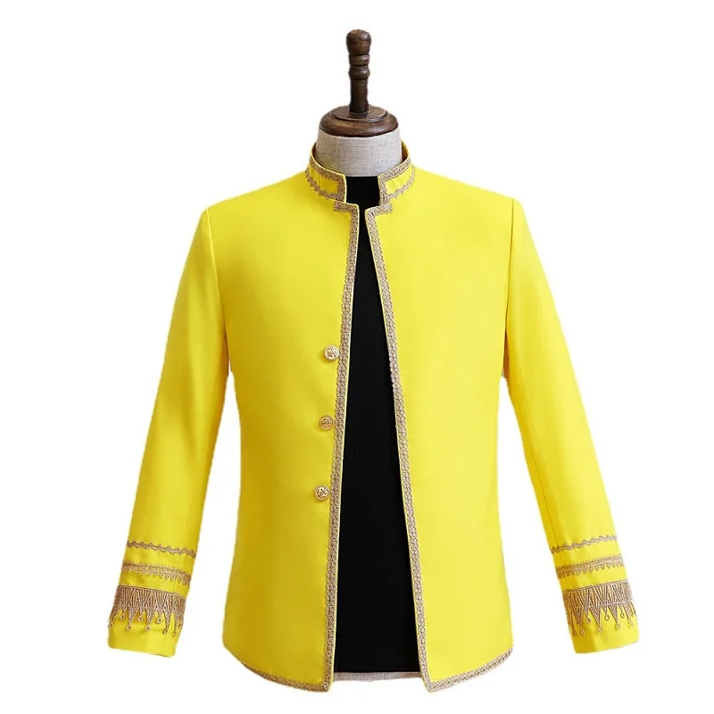 

09757 мужской цветной костюм с воротником-стойкой, повседневный мужской певец, Свадебный костюм для выступления в фотостудии