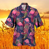 mens spring and summer plant and animal characteristics digital printing short sleeve design casual shirt hot selling brand