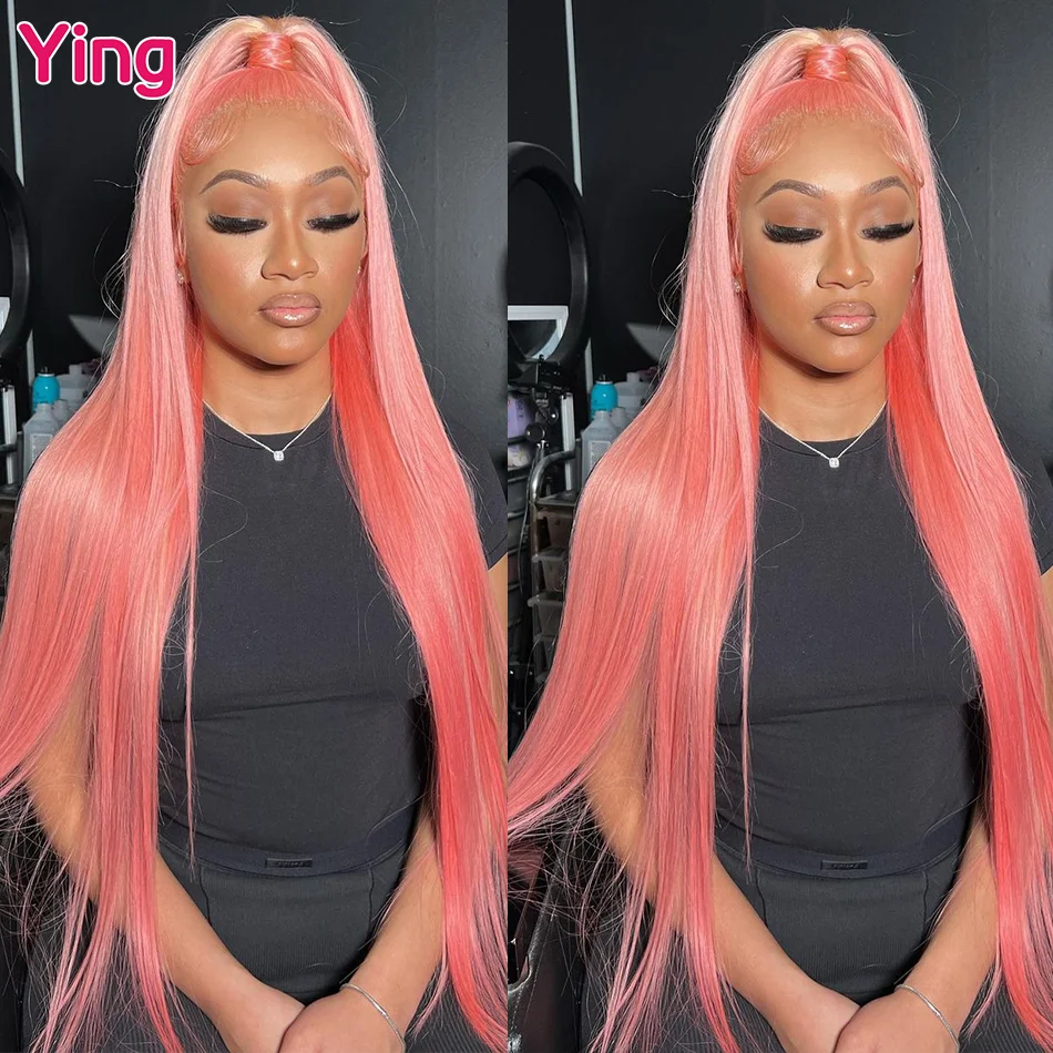

Ying Bone Straight 13x4 Transparent Lace Front Wigs Peach Pink Colored 180% Brazilian Remy #613 Blonde 13X6 Lace Frontal Wigs