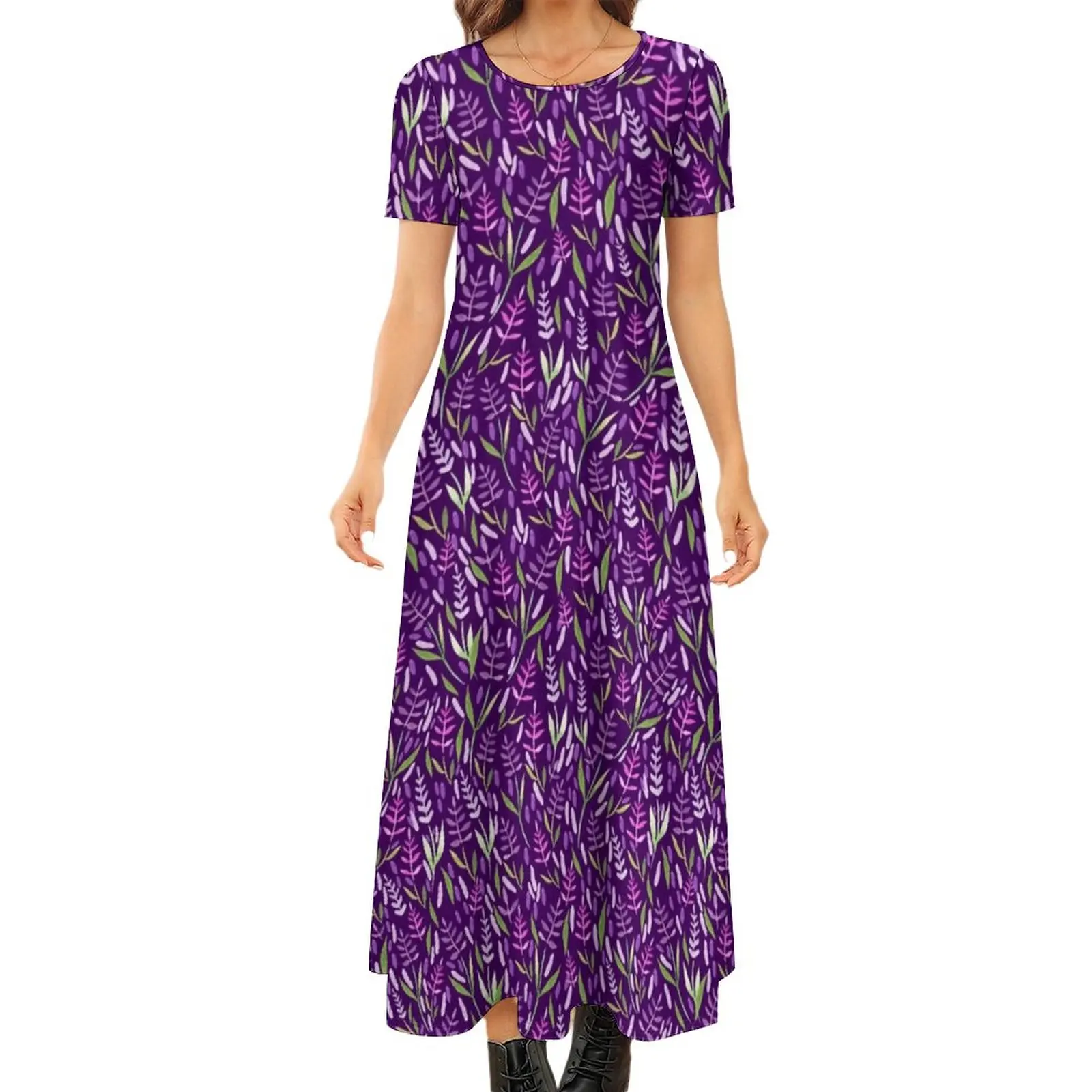 

Purple And Pink Lavender Dress Elegant Floral Print Maxi Dress Street Style Bohemia Long Dresses Short Sleeve Oversize Vestidos