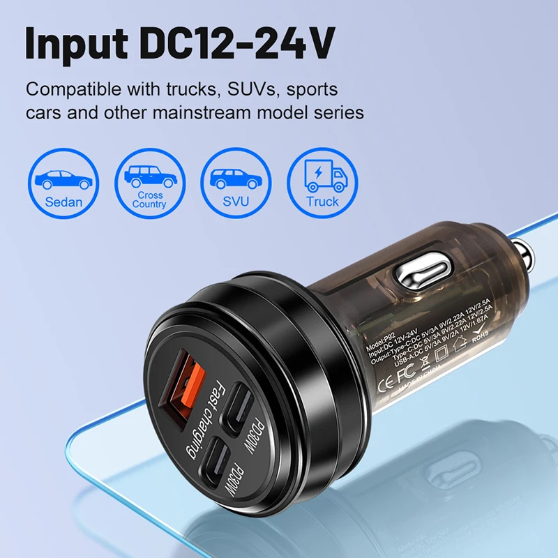 150 Вт USB Type-C автомобильное зарядное устройство для телефона 3 в 1 PD адаптер питания для быстрой зарядки для грузовых автомобилей