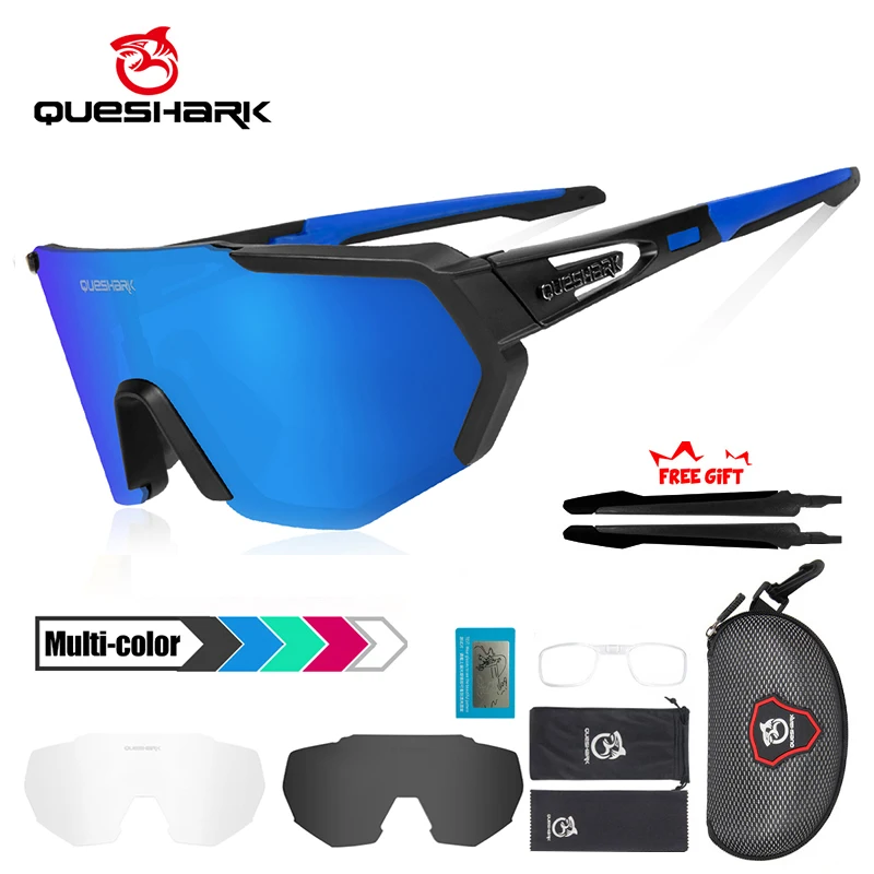 

QUESHARK Men Women Polarized 3 Lens Set Cycling Sunglasses Sports MTB Bicycle Eyewear Riding Road Bike Glasses Goggles QE42