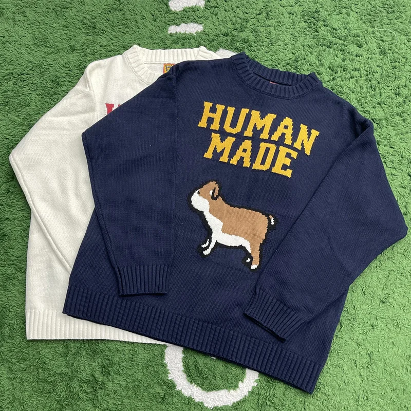 

Vintage Harajuku Streetwear Human made Cartoon puppy Long Sleeve Oversize Loose Fashion Sweater for Men Women