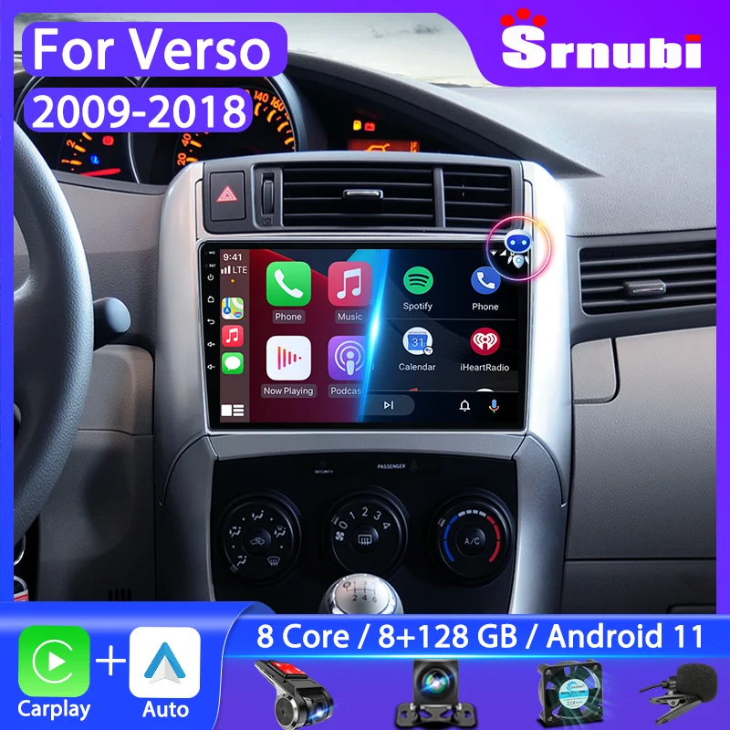 Srnubi 9" Android Car Radio Stereo for Toyota Corolla Verso 2009 - 2018 Multimedia Player Carplay Navigation 2 Din DVD Speakers