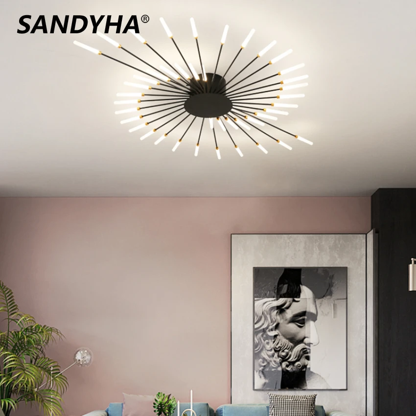 

SANDYHA Nordic Spiral Fireworks Led Ceiling Light New Design Aluminum Acrylic Decorate Art Lamp Drawing Living Bedroom Fixtures