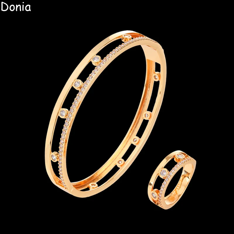 

Donia jewelry European and American fashion titanium steel inlaid AAA zircon hollow bracelet ring luxury jewelry set