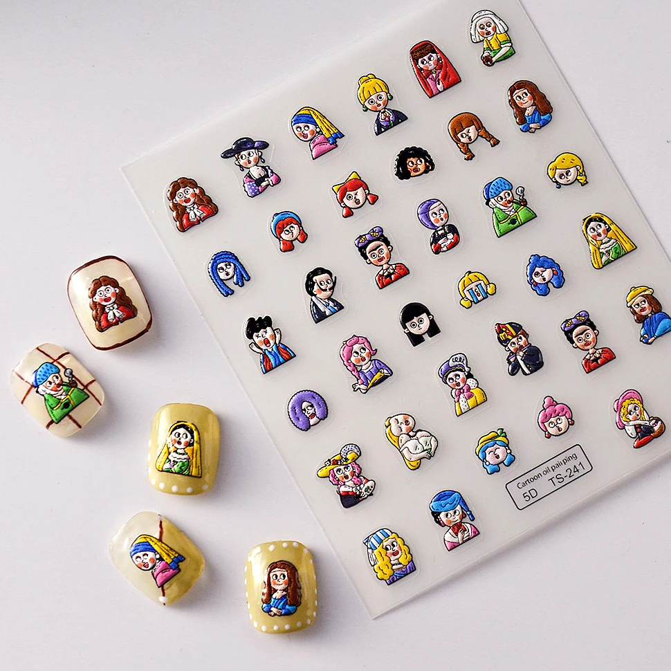 

Мультяшная картина маслом европейские люди цветок квадратный круглый Ангел 3D самоклеящаяся декоративная наклейка для ногтей 5D Маникюр пер...