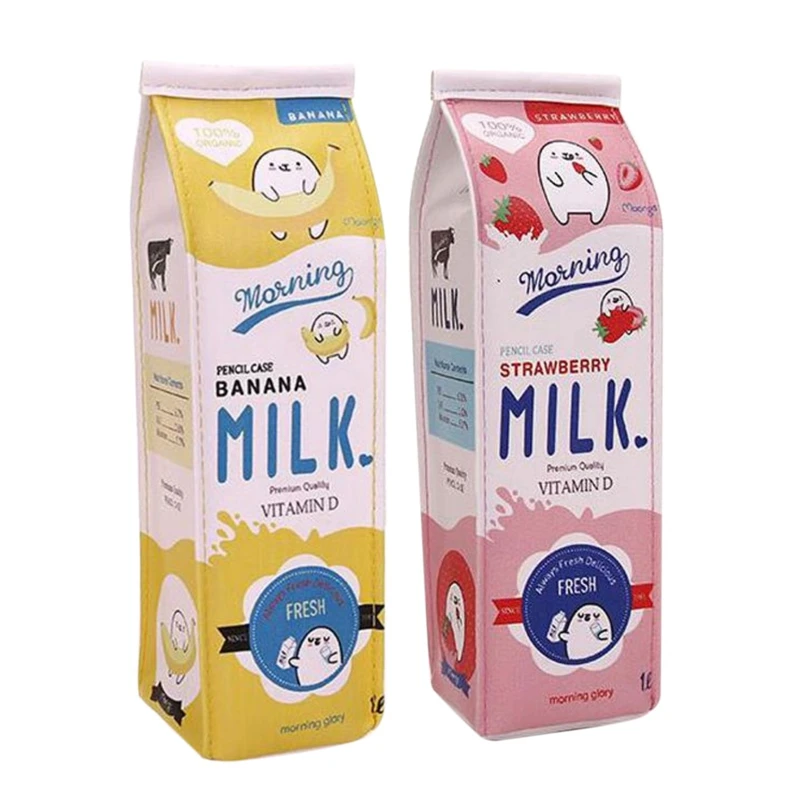 

Новый креативный чехол для карандашей из мультфильма «имитация молока», милый чехол из искусственной кожи для ручек и канцелярских принадлежностей, красный и желтый, 2 шт.