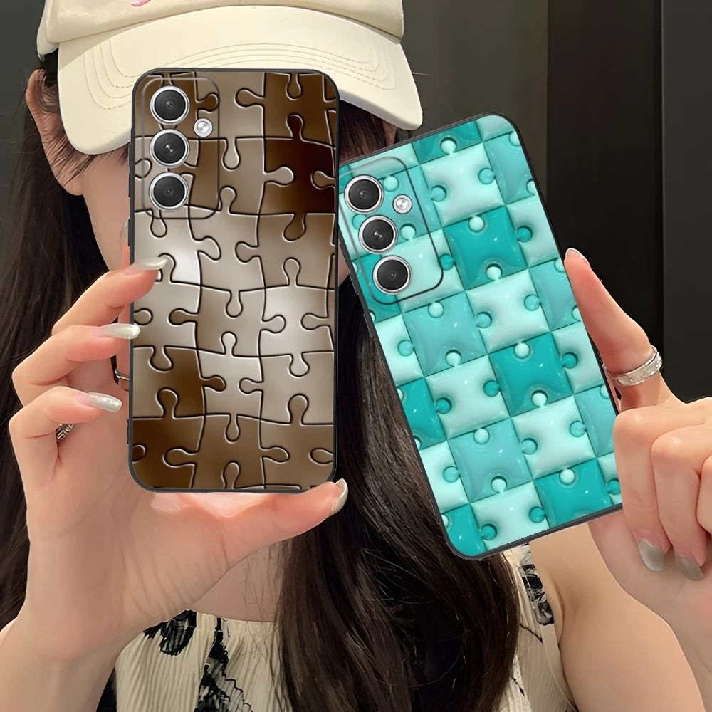 Puzzle Fashion Pretty Mobile Cell Phone Case for Samsung Galaxy S24 S23 S22 S21 S20 S10 S9 Plus FE Ultra Lite Black Cover Shell