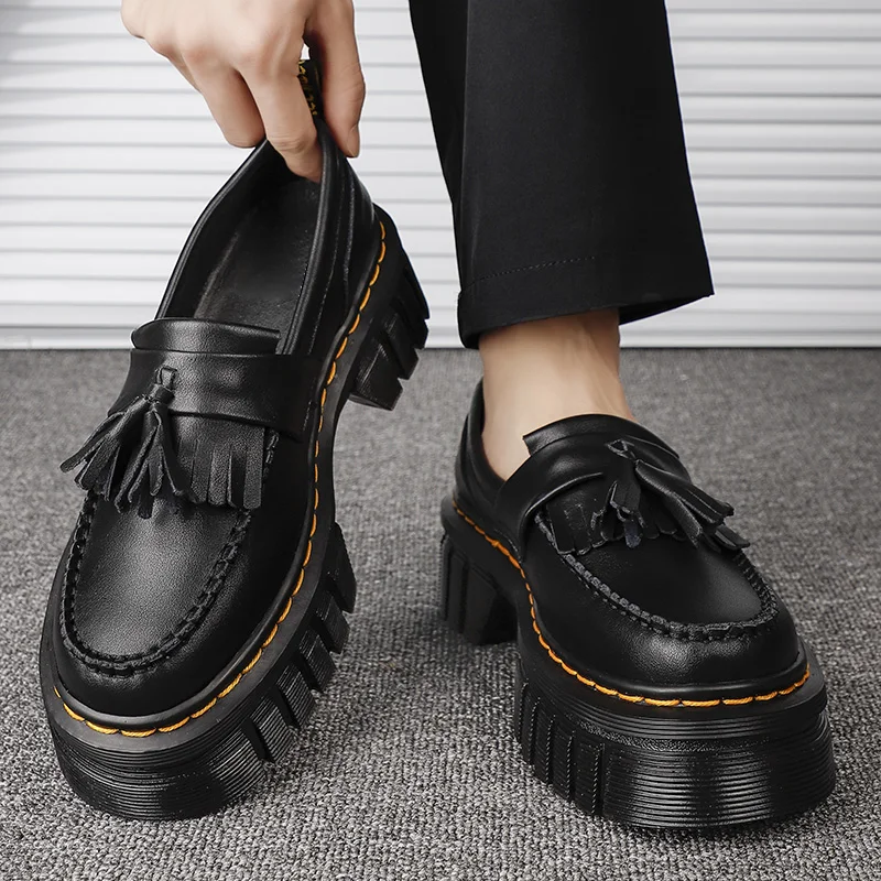 

2023 Luxury Designer Platform Women Round Toe Thick Sole Lazy Shoes Woman’s British Real Leather Height Increase Single Shoes