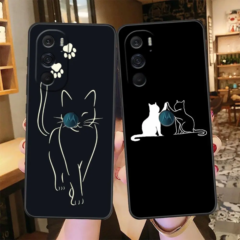 

Cute Funny Cat Line Art Case For Moto G30 G31 G50 G51 G60 G71 G8 G9 G22 G200 5G Edge 20 Lite S30 X30 G Stylus 30 Pro Plus Case