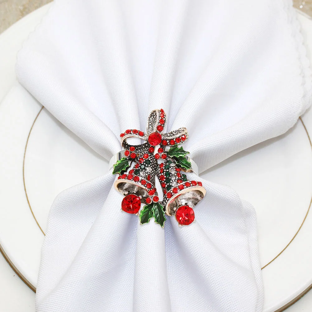 

6 Pcs Christmas Decorations The Bell Dining Napkin Holder Ring Serviette Buckles Rings Xmas Alloy Clasps