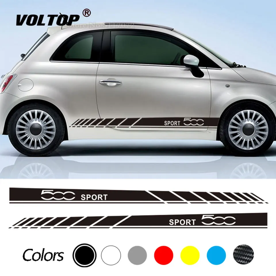 

2 шт. автомобильные наклейки, обе двери, боковая юбка, длинные гонки, спортивные виниловые полосы, наклейки для тюнинга для Fiat 500, декоративны...