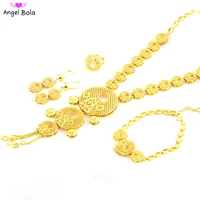 design charm dubai gold coin pendant necklace earrings ring african wedding set muslim middle east jewelry wholesale