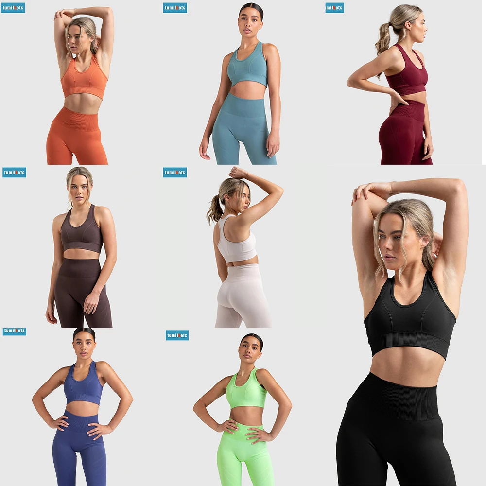 2/3/5 Piece Women's Seamless Yoga Set Gym Workout Sports Clothing Plain High Waist Crop Top And Peach Hip Shorts Leggings Set
