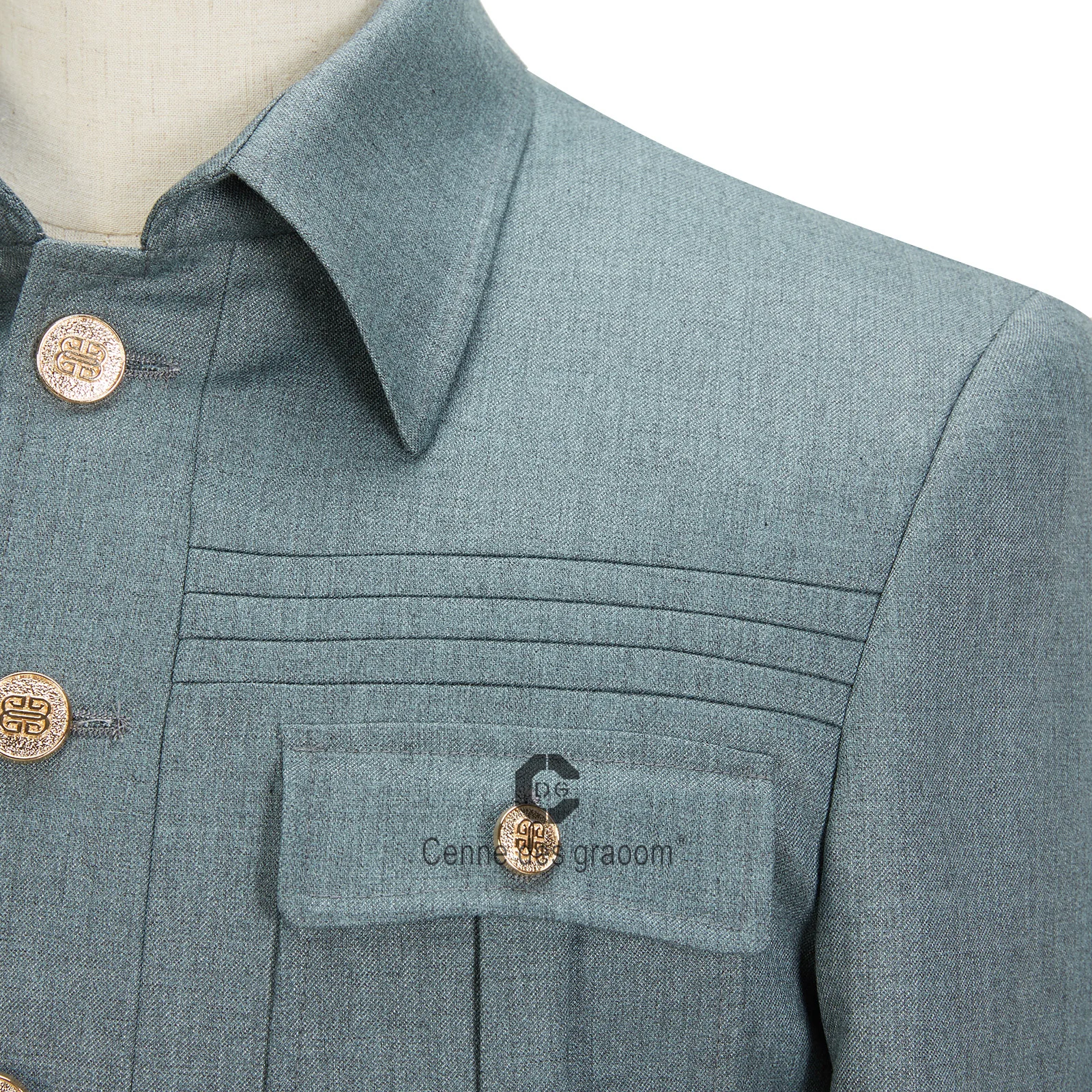 Мужские костюмы Cenne Des Graoom Safari с золотыми пуговицами и квадратным воротником