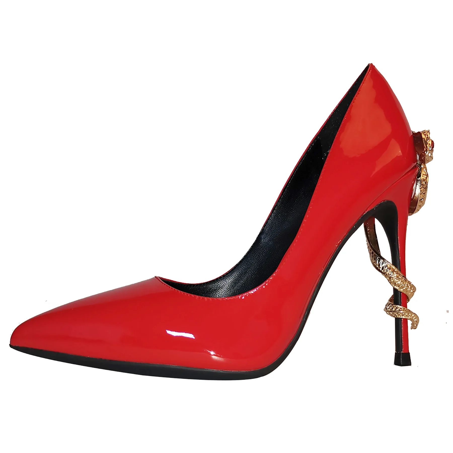 Туфли-лодочки женские на шпильках со змеиным кристаллом и заостренным носком