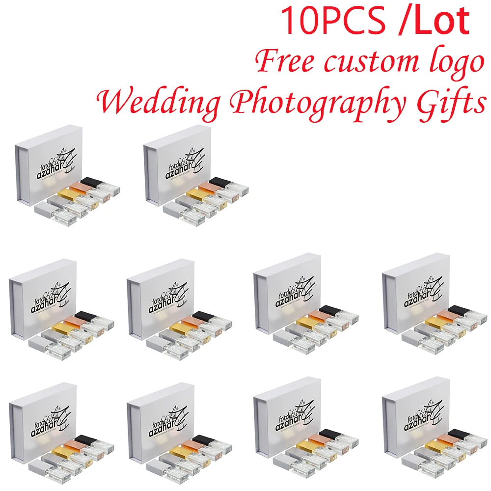 

10PCS/LOT Crystal USB 2.0 Wedding Gift Flash Drives Free Custom Logo Pen Drive 100% Real Capacity Stick 8G 16GB 32GB 64GB U Disk