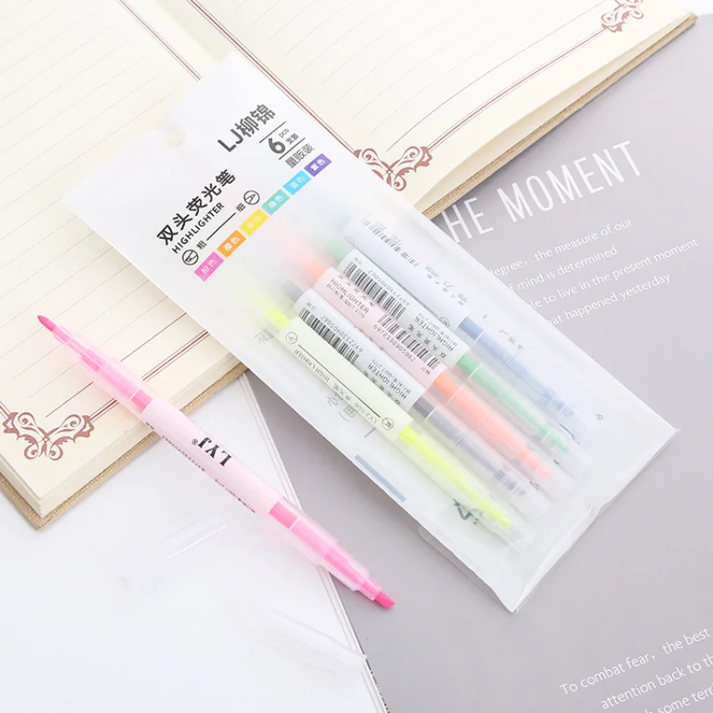 

6pcs Student Multicolor Double-headed Highlighter Marker Graffiti Hand Account Watercolor Pen School Supplies Office Accessories