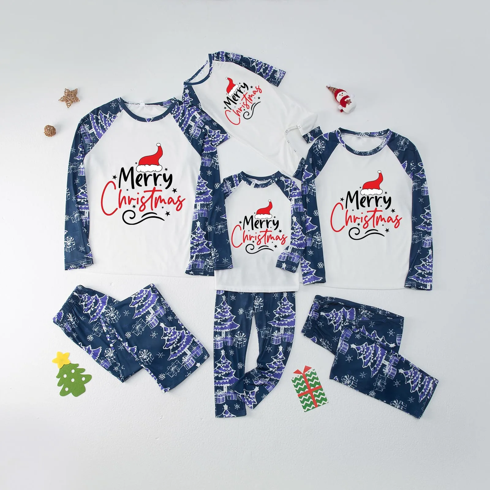 

2022 Christmas Pajamas Family New Blue Xmas Cartoon Letter Printing Family Matching Outfits Holiday Baby Girl And Boy Clothes