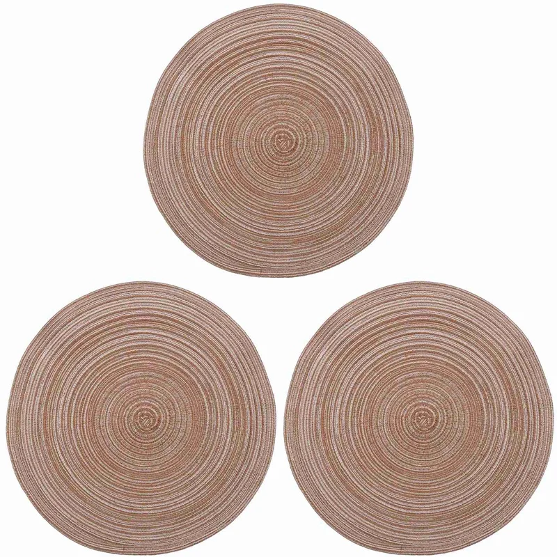 

Round Braided Placemats Washable Kitchen Table Placemats for Home Wedding Party 36cm (Coffee Color, 12Pcs)