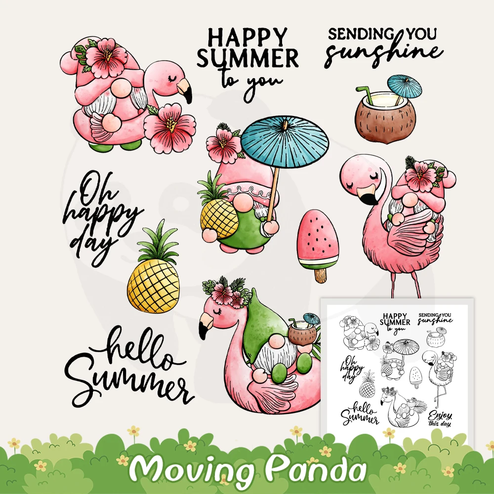 

Summer Cute Pink Flamingo Gnome Metal Cutting Dies Clear Stamps DIY Scrapbooking Cut Dies Silicone Stamps For Cards Albums Craft