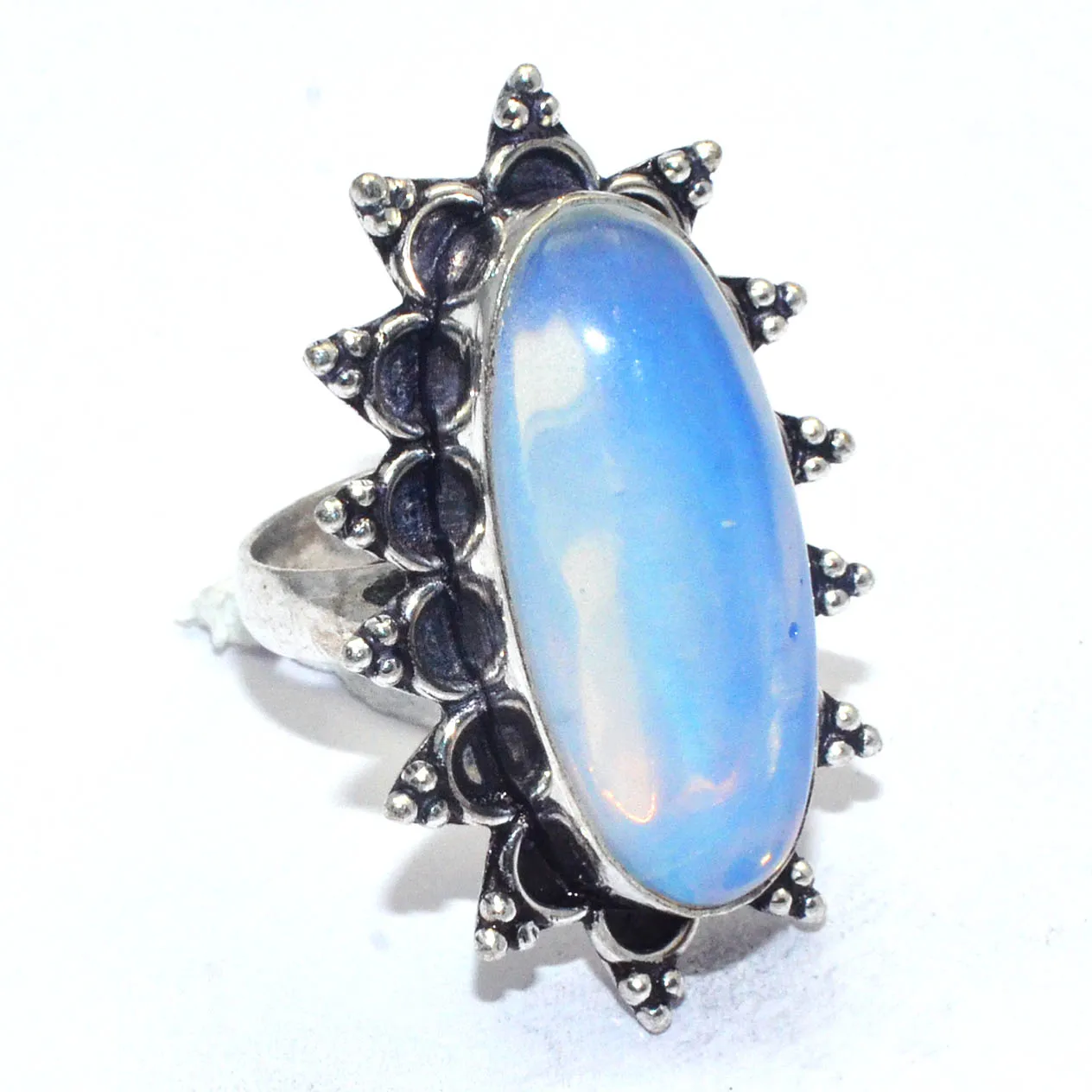 

Genuine Opalite Ring Silvers Overlay over Copper, Hand Made Women Jewelry gift , Size : 6.75 , R7638