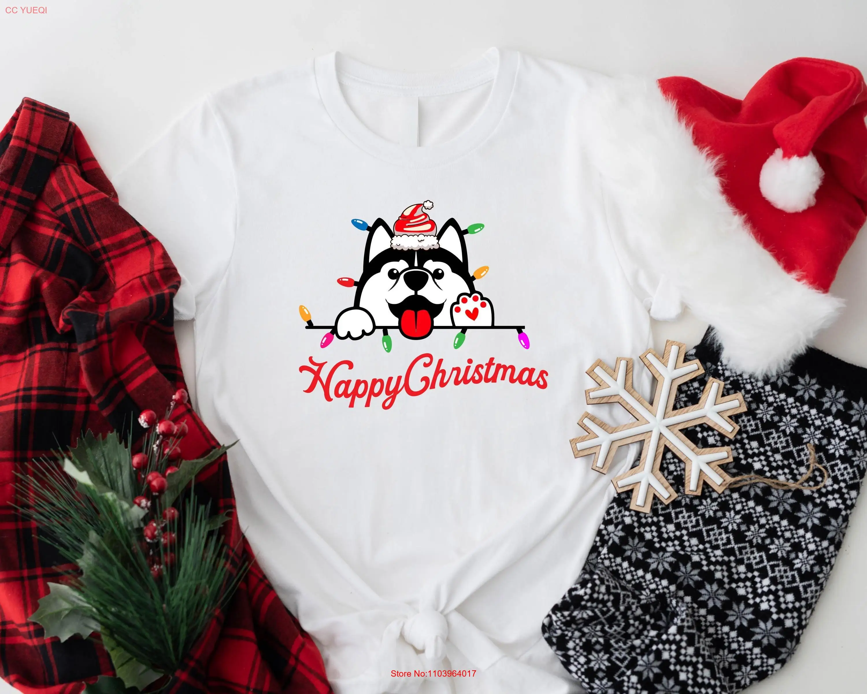 Happy Christmas Husky Dog T Shirt Pawlidays Cheerful Animal Lover Merry Bright Pet Owner SweaT Cozy Season