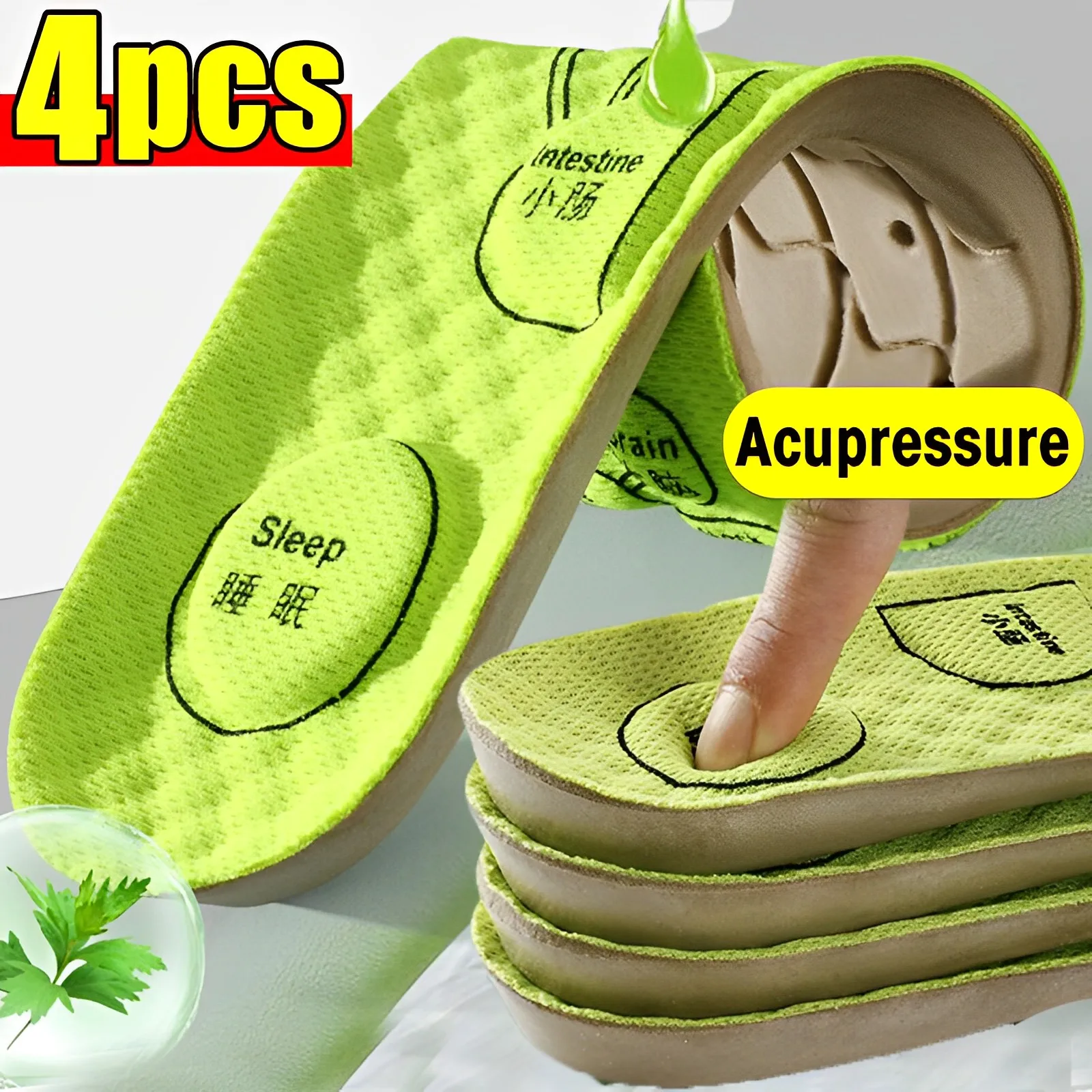 4PCS Foot Acupressure Insole Men Women Soft Breathable Sports Cushion Inserts Sweat-absorbing Deodorant Orthopedic Shoe Sole