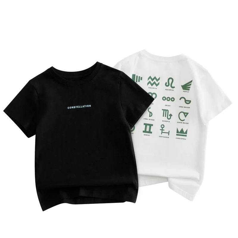 

Korean 2023 Big Boys Black Tops Summer Children White T-shirts Cotton Short Sleeve Letter Tshirt for Teenage Boy 6 8 12 16Years