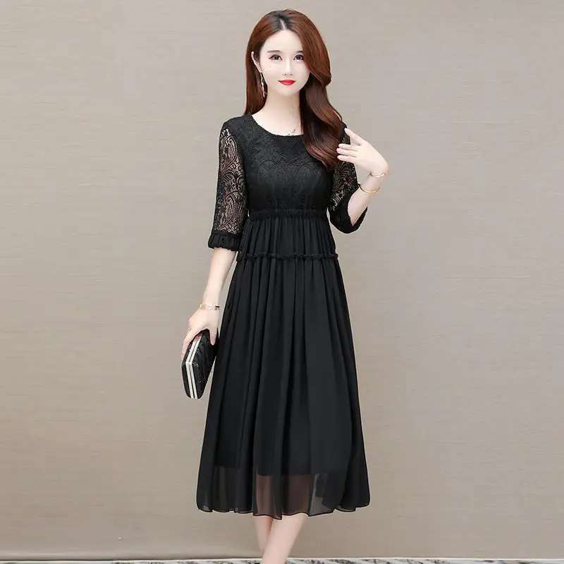 

Женские однотонные платья, новинка сезона весна-лето 2023, корейская мода, женское повседневное кружевное мягкое ТРАПЕЦИЕВИДНОЕ ПЛАТЬЕ до се...