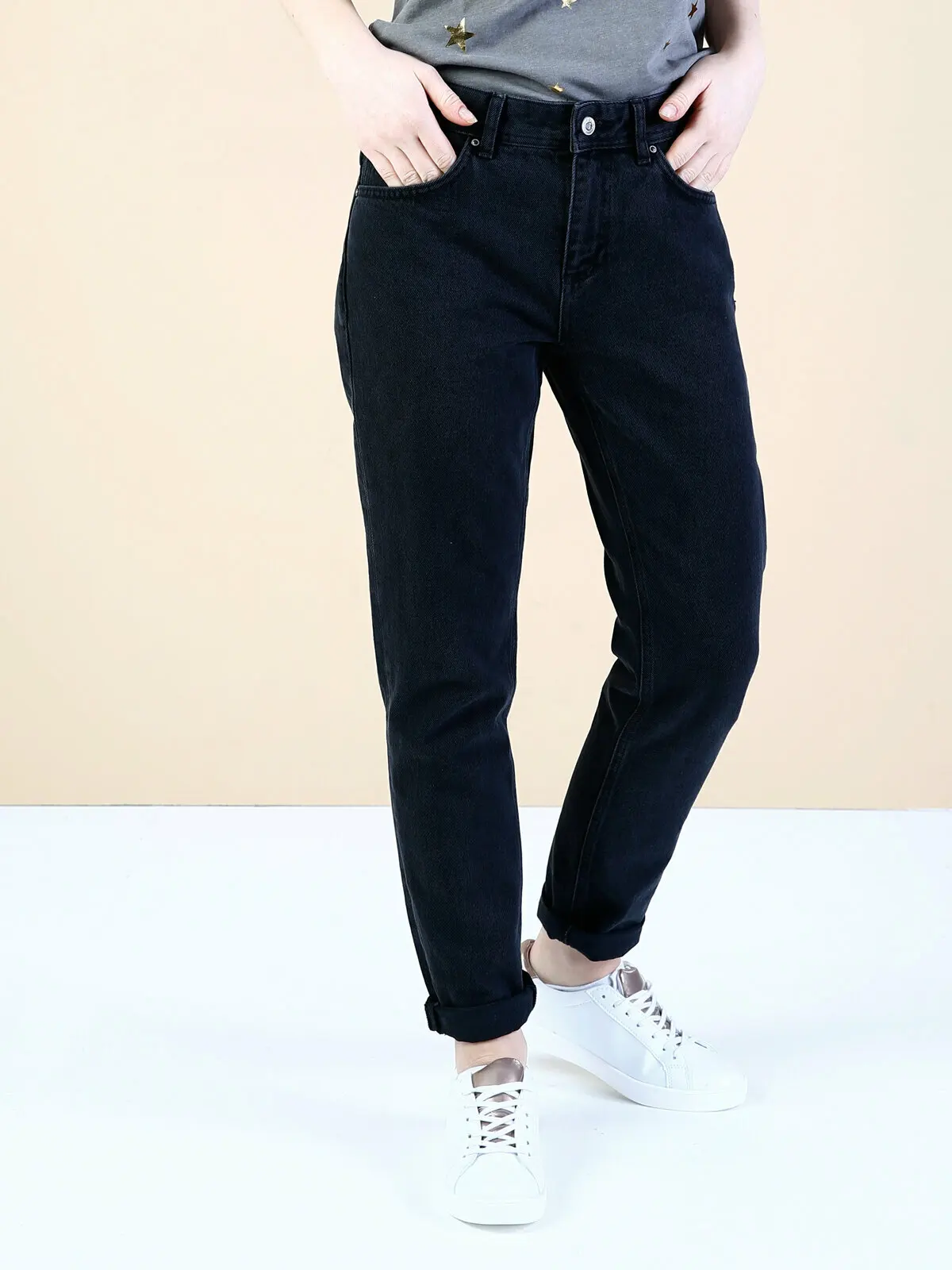 Женские облегающие брюки бойфренды Colins 892 джинсы с высокой посадкой черные