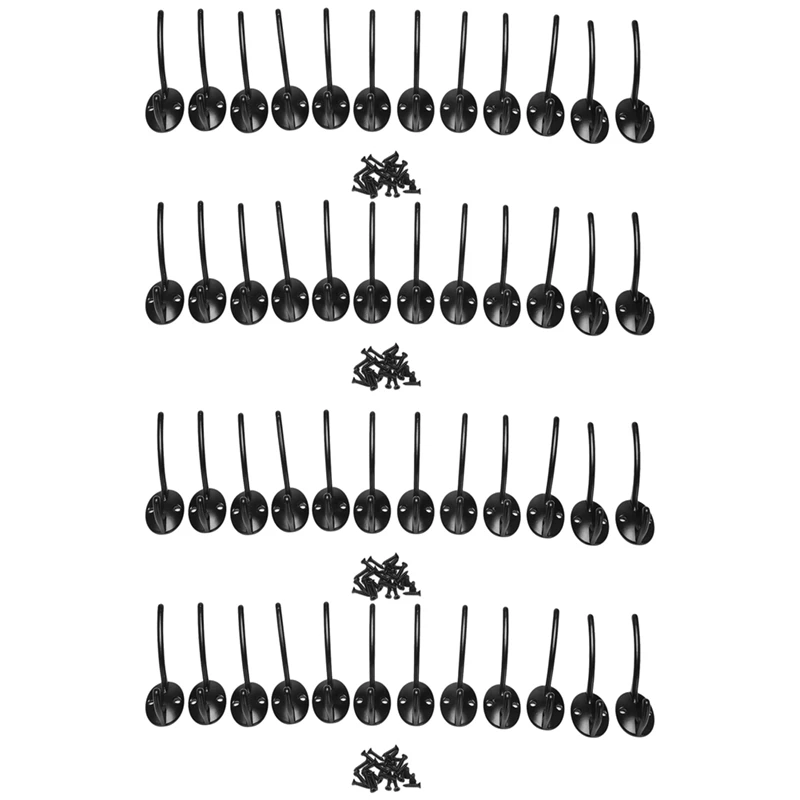

HLZS-48 Pack Black Coat Hooks Wall Mounted With Retro Double Hooks Utility Black Hooks For Coat, Scarf, Bag, Towel, Key, Cap